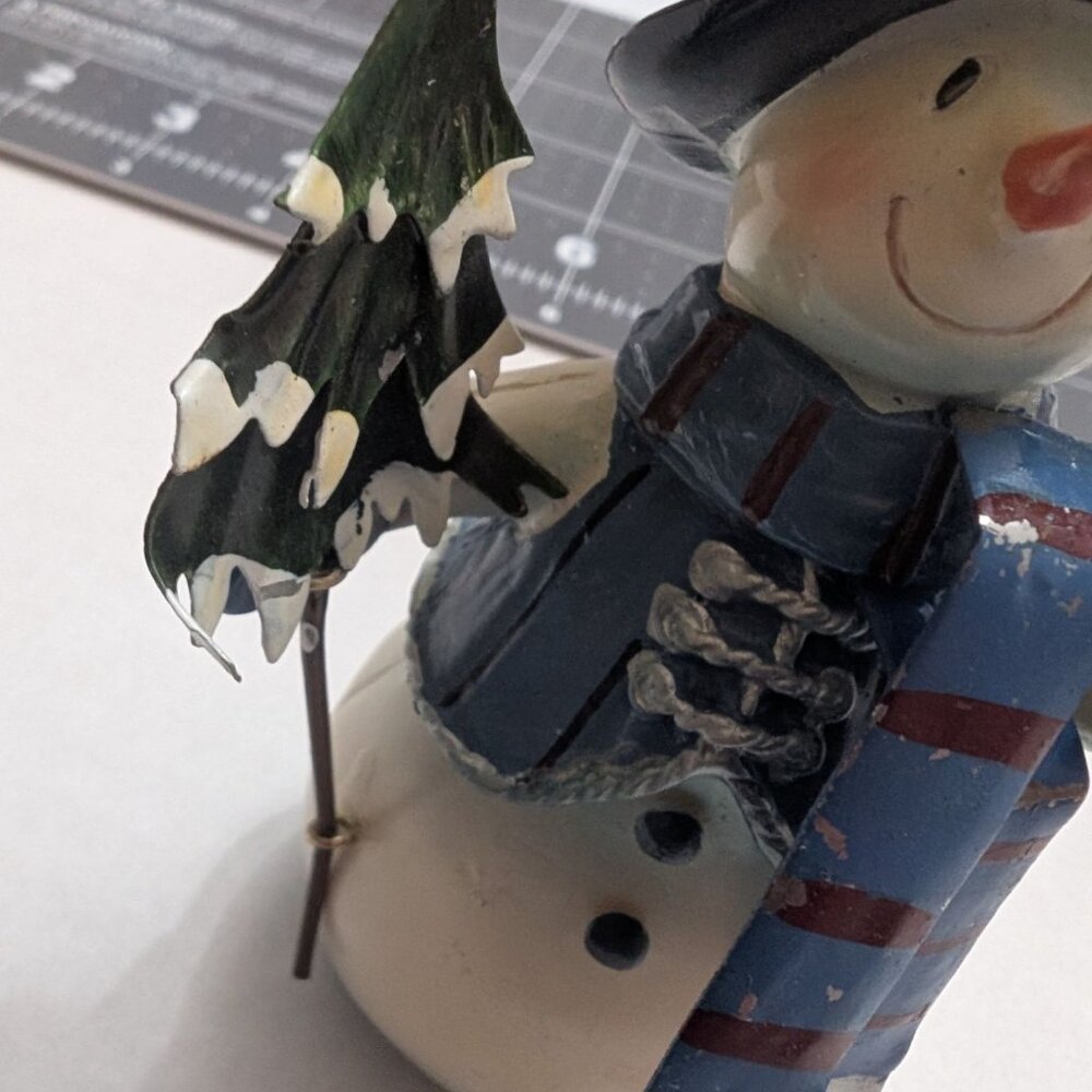 Snowman Christmas ornament Resin Wood Metal‎ Fabric 5 inch frosted tree vtg - Picture 3 of 9